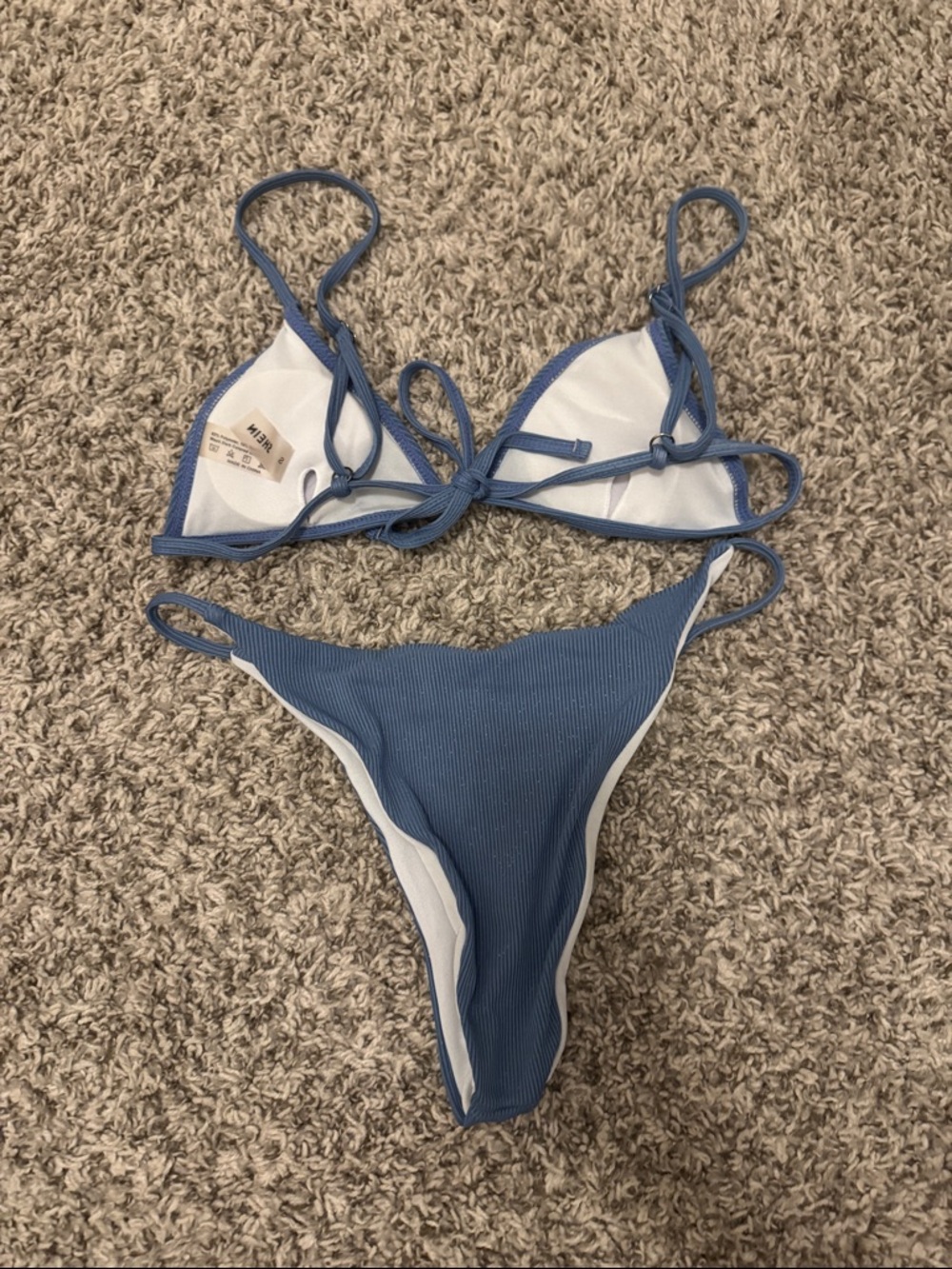 SHEIN Ribbed Slate Blue Triangle Bikini Set - Picture 3 of 4
